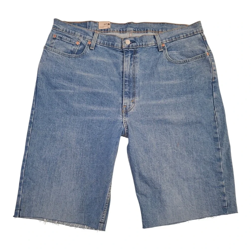 Levis 511 Slim Fit Cut Off Denim Shorts Mens 42 Blue Light Wash Stretch Raw Hem